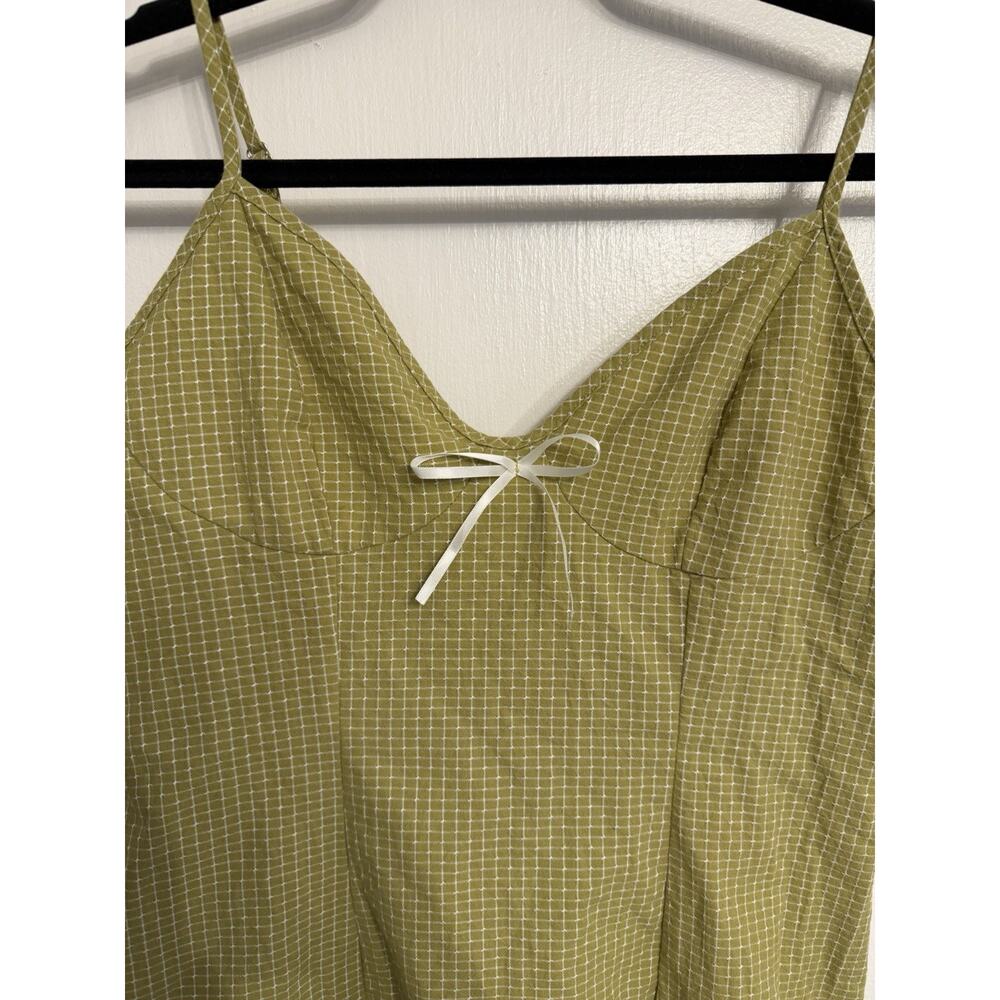 SHEIN Green Check A-Line Dress Bow Accent Spaghetti Strap US 6 Cotton Blend - Picture 3 of 5